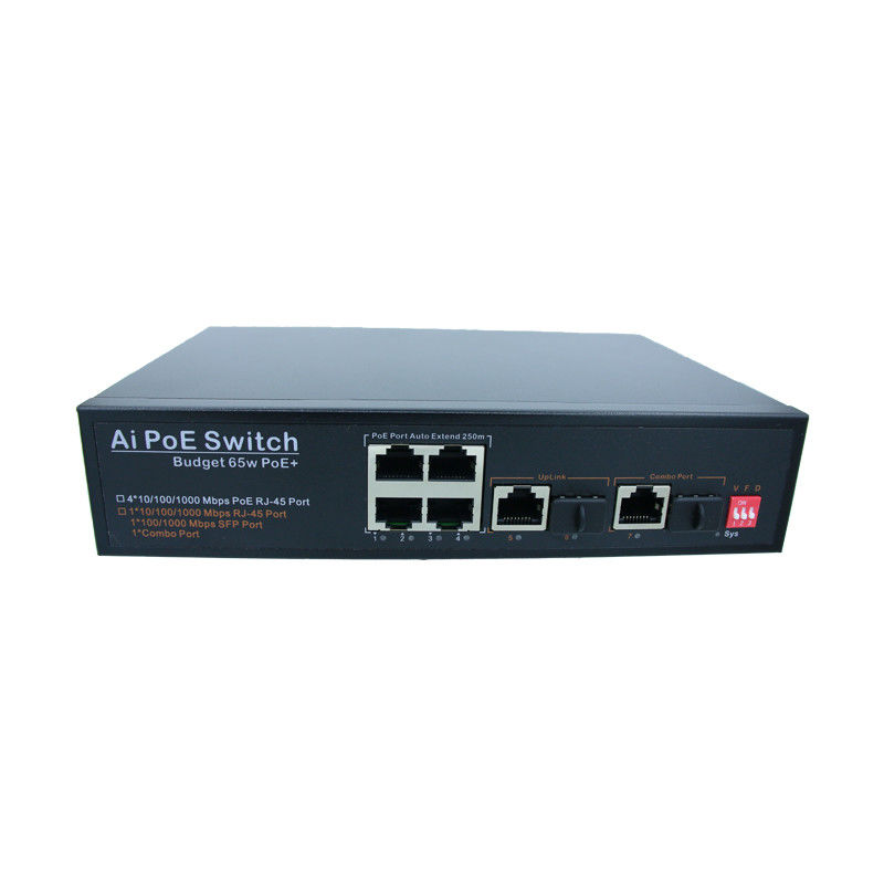 7 Gigabit Port Industrial Unmanaged POE Switch 65W Fiber Optic Network Switch